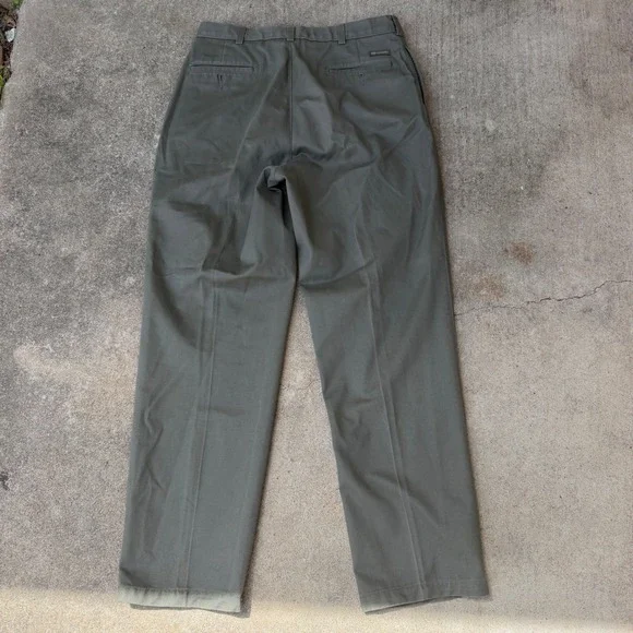 Savane Mens Olive Green Flat Front Chino Pants 100% Cotton 35x32 Straight Leg - Picture 9 of 10